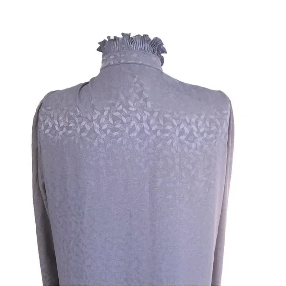 VTG 70s Iridescent Lavender Dress High Neck Ruffle Puff Sleeve Cottagecore M L - Picture 5 of 10